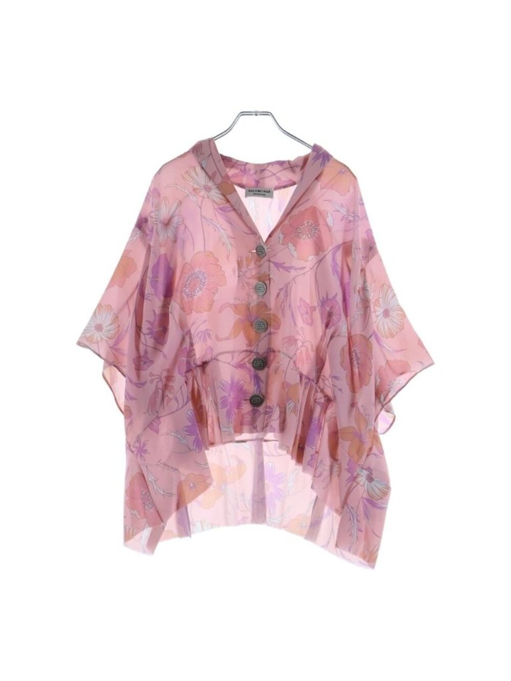 Balenciaga Floral Print BB Logo Button Short Sleeve Shirt Multi
